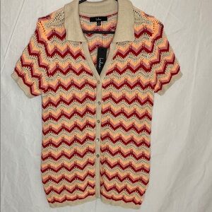 Lulu's Women's Chevron Knit Sweater - Red and Cream Sz M